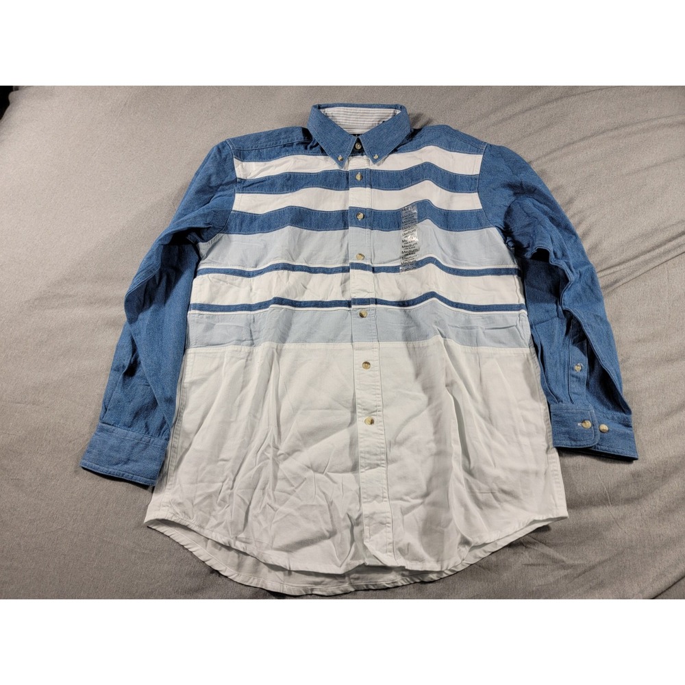 NEW Vtg Trader Bay Striped Colorblock Western Shirt L/S Button‎ Up Medium